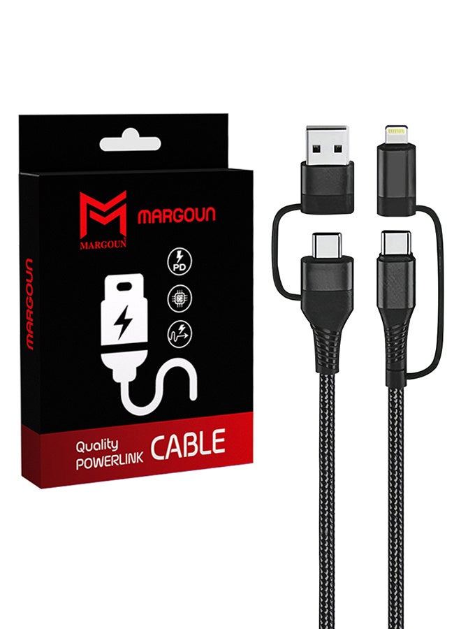 مارجون 2-in-2 Charging Cable – Fast Charging with USB-A, USB-C, and Lightning Connectors black - Image 1