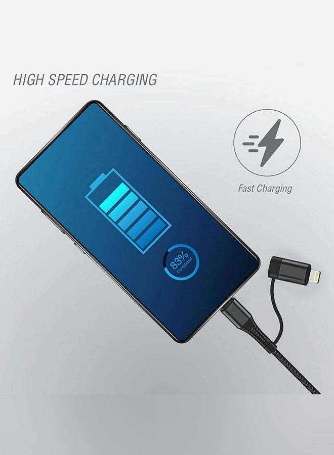 مارجون 2-in-2 Charging Cable – Fast Charging with USB-A, USB-C, and Lightning Connectors black - Image 3