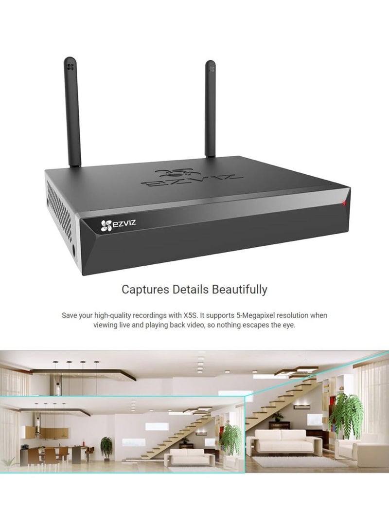 إيزفيز مسجل الفيديو الشبكي اللاسلكي X5S-4W (NVR) مع مخرج HDMI/VGA، يدعم حتى 4 كاميرات واي فاي، ضغط فيديو H.265، وسعة تخزين 8TB - أسود - Image 2