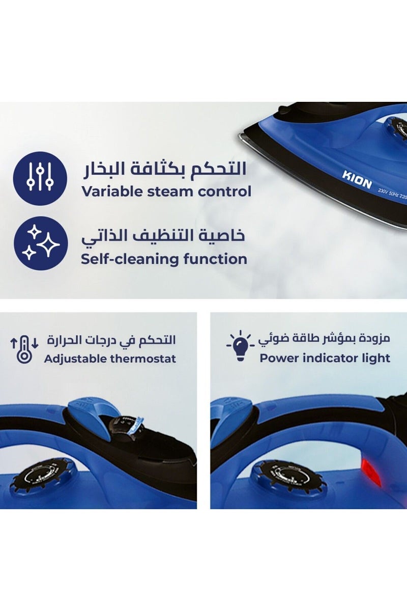 Kion Steam Iron 2200W 380Ml Ceramic Coating Soleplate & Swivel Cord & Self-Cleaning Function 380 L 2200 W KGC/1002 Blue - Image 3