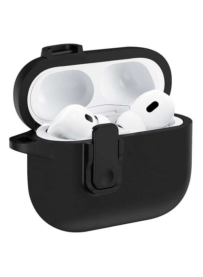 مارجون AirPods Pro 3 Leather Case with Snap Closure and Integrated Keychain - Protective Case black - Image 2