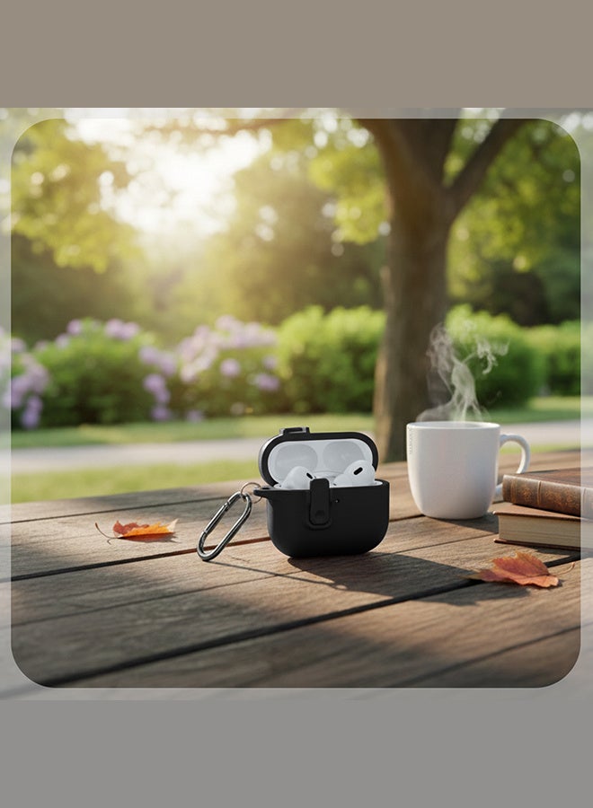 مارجون AirPods Pro 3 Leather Case with Snap Closure and Integrated Keychain - Protective Case black - Image 4