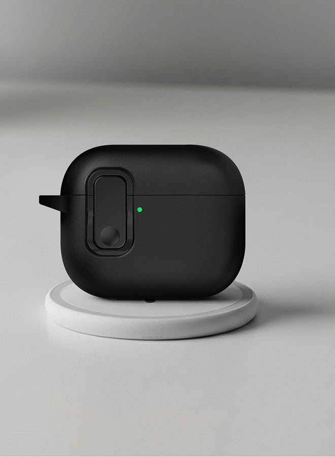 مارجون AirPods Pro 3 Leather Case with Snap Closure and Integrated Keychain - Protective Case black - Image 3