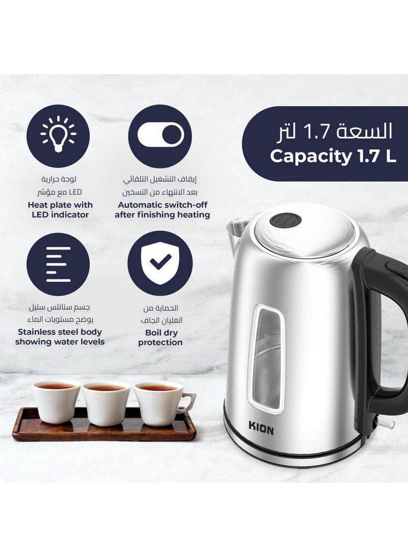 Kion Kettle 304 Stainless Steel Cord-Storage & Led Indicator 1.7 L 2200 W BWK17SI22CO Silver - Image 4