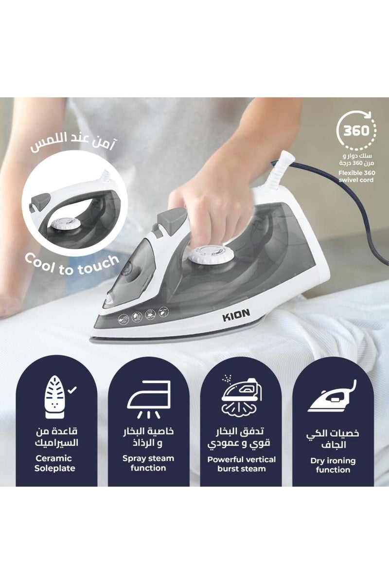 Kion Steam Iron Ceramic Coating Soleplate & Swivel Cord & Self-Cleaning Function 380 L 1600 W KGC/1003 Black - Image 4
