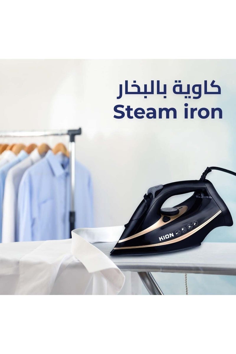 Kion Steam Iron Ceramic Coating Soleplate & Swivel Cord & Self-Cleaning Function 380 L 2200 W KGC/1001 Black - Image 2