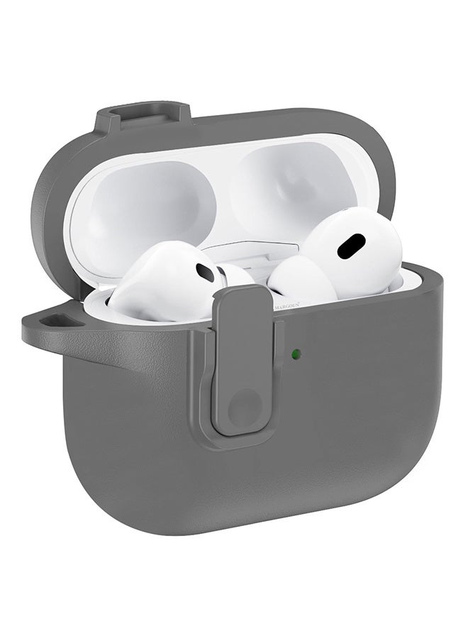 مارجون AirPods Pro 3 Leather Case with Snap Closure and Integrated Keychain - Protective Case grey - Image 2