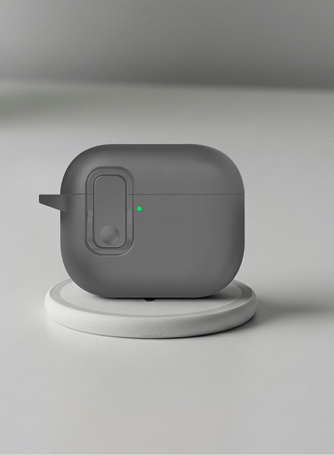 مارجون AirPods Pro 3 Leather Case with Snap Closure and Integrated Keychain - Protective Case grey - Image 4