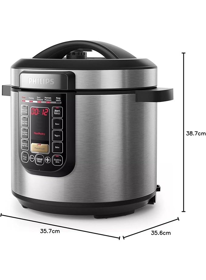 فيليبس Philips Viva Collection HD2237/73 - All-in-One Multicooker, 1300W, 6L, Heats 25% Faster, ProCeramic+ Anti-Scratch Pot, 9 Safety Protection Systems, 7 Pressure Cooking Modes, Slow Cook Up to 12 Hours 6 L 1300 W HD2237/73 SILVER - Image 2