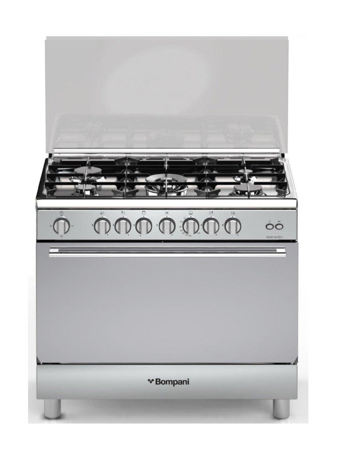 بومباني موقد غاز قائم بذاته 90x60 سم، 5 شعلات، حديد زهر، فولاذ مقاوم للصدأ - Image 1