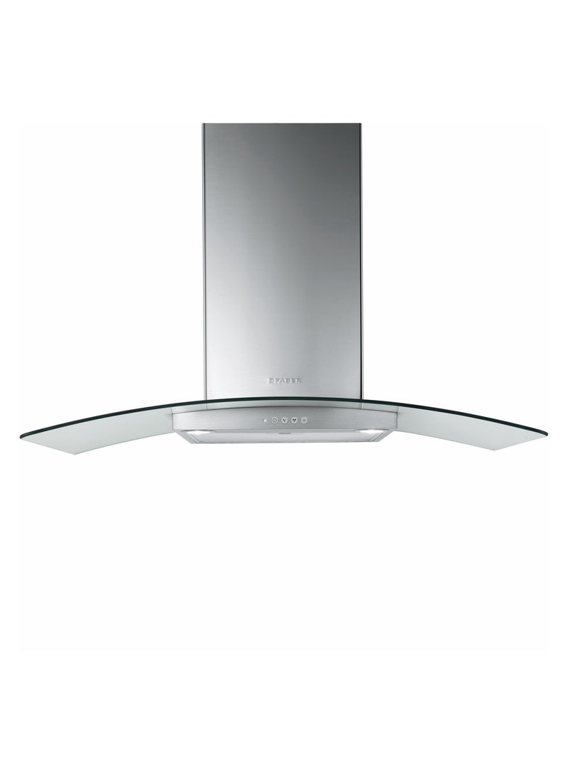 فابر Kitchen Cooker Hood, 90 cm T-Shape Curved Wall-Mount,  420  m³/h Suction Power, 3-Speed, LED Lighting, Stainless Steel/Glass, RAY SRM LED X/V NS A90 ( Made in Italy ) 115 W 325.0617.051 Stainless Steel/Glass - Image 1