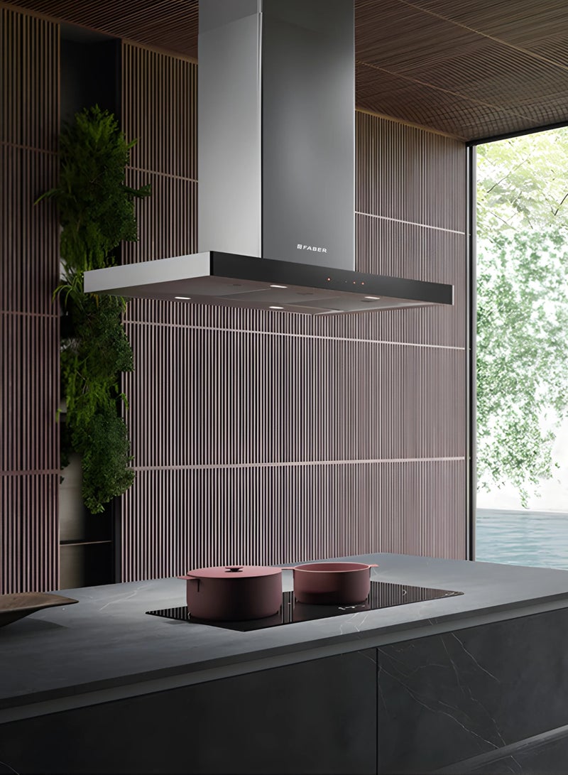 فابر Kitchen Cooker Hood, 90 cm Island, 710 m³/h Suction Power,3 Speed Settings + Intensive Mode T-shape Design, Touch Control,  LED Lights, Stainless Steel & Black Glass,  STILO GLASS SMART ISOLA A90/2 ( 𝗠𝗮𝗱𝗲 𝗶𝗻 𝗜𝘁𝗮𝗹𝘆 ) 250 W 325.0618.802 Stainless Steel Silver - Image 5