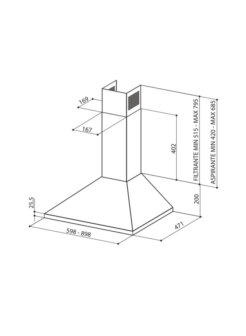 فابر Kitchen Cooker Hood, 90 cm Wall-Mount, 380 m³/h Suction Power, 3-Speed , LED Lighting, Black Stainless Steel, VALUE PB BK A90 ( Made in Italy ) 145 W 320.0557.544 Steel - Black - Image 5