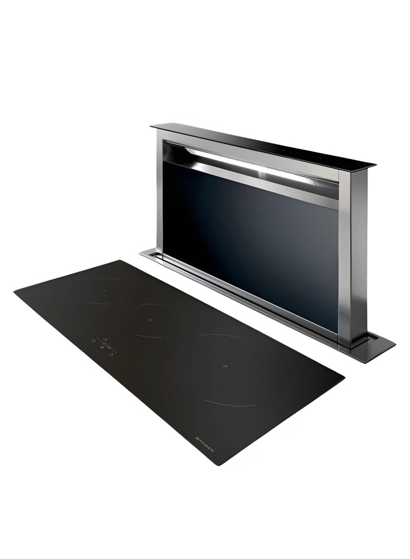 فابر Kitchen Cooker Hood, 90 cm Downdraft, 720 m³/h Suction Power,  4 Speed Settings + 1 intensive, LED Lighting, Stainless Steel/Black Glass, FABULA PLUS EV8+ BK A90 ( Made in Italy ) 250 W 340.0492.566 Stainless Steel / Black Glass - Image 4