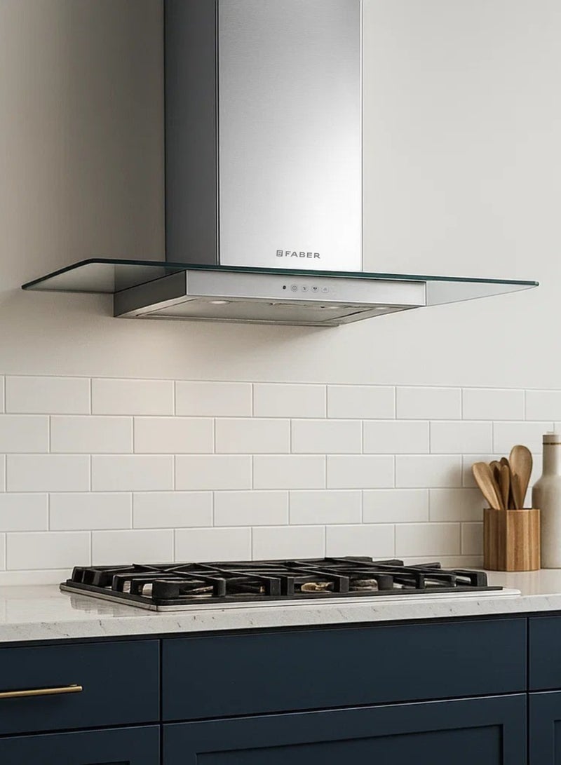 فابر Kitchen Cooker Hood, 90 cm Wall-Mount T-Shape, 420 m³/h Suction Power, 3-Speed, LED Lighting, Stainless Steel/Glass, NICE LED SRM X/V NS A90 ( Made in Italy ) 115 W 325.0617.053 Stainless Steel - Glass - Image 5