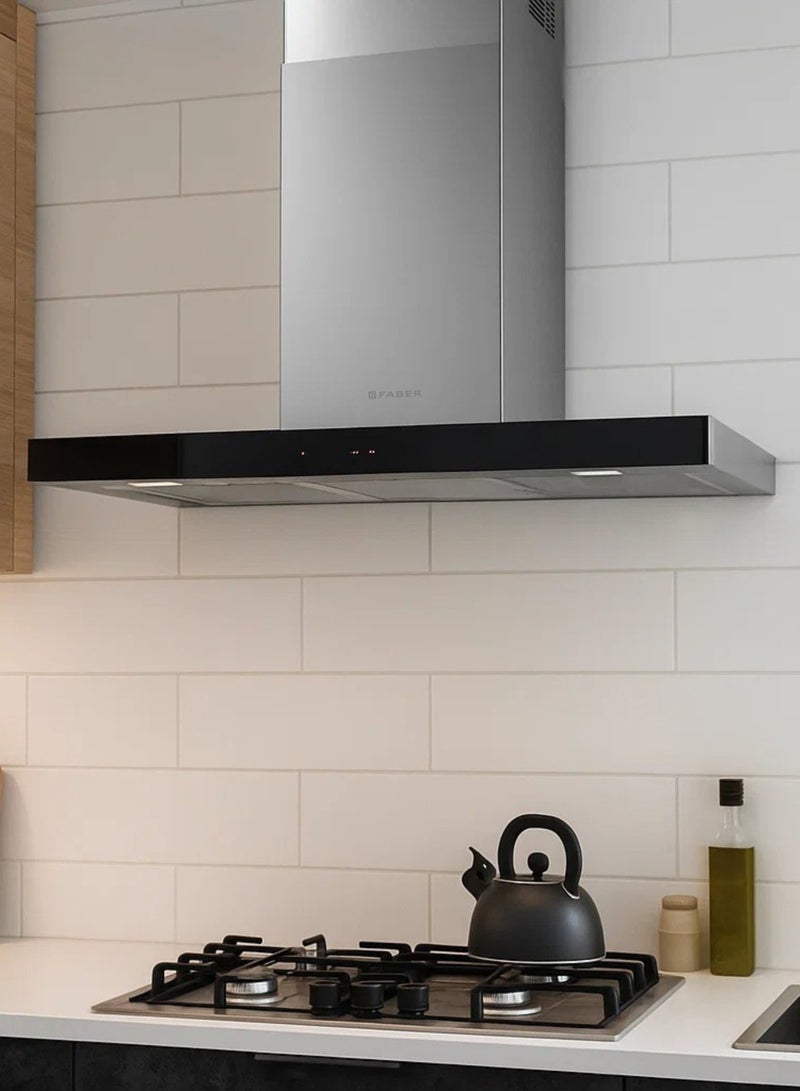 فابر Kitchen Cooker Hood, 90 cm T-Shape Wall-Mount, 710 m³/h Suction Power, 3 Speed + Intensive, LED Lighting, Stainless Steel/Black Glass, STILO GLASS SMART A90 ( Made in Italy ) 250 W 325.0617.016 Stainless_Steel - Image 5