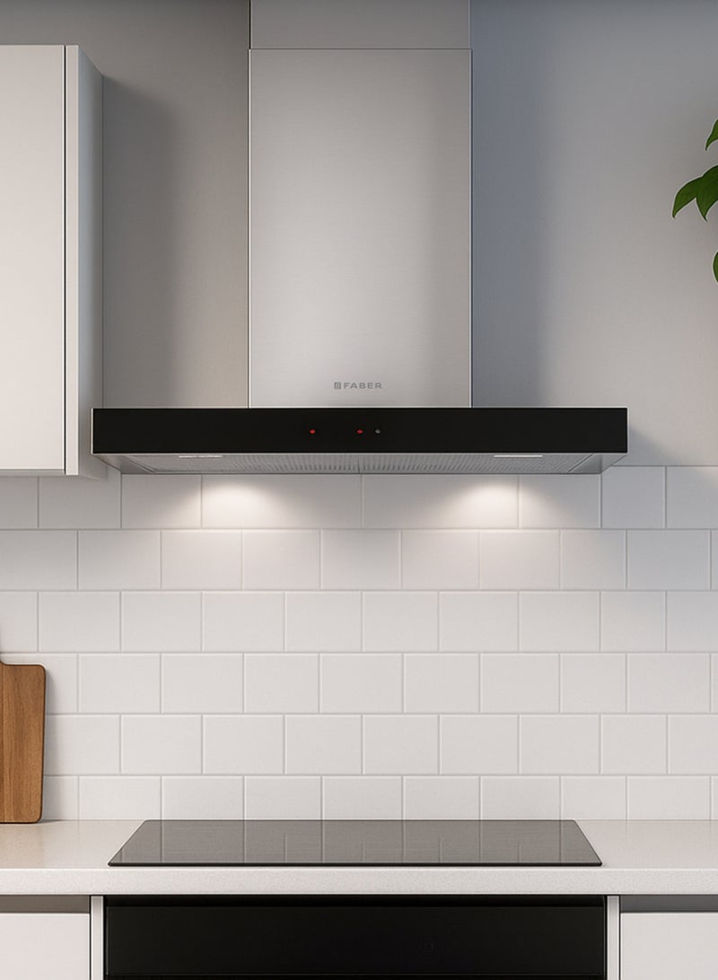 فابر Kitchen Cooker Hood, 90 cm T-Shape Wall-Mount, 710 m³/h Suction Power, 3 Speed + Intensive, LED Lighting, Stainless Steel/Black Glass, STILO GLASS SMART A90 ( Made in Italy ) 250 W 325.0617.016 Stainless_Steel - Image 4