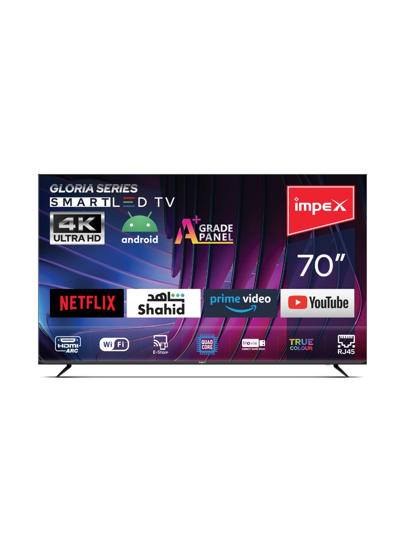 إمبكس 70-Inch 4K Ultra HD Smart LED TV| Frameless Design Television | Quad Core Processor | Movie Film Music and Audio Entertainment , 8GB Storage + 1.5GB RAM | A+ Grade Panel | Dolby-Ready Audio | 3 HDMI & 2 USB | 2 Year Warranty - Gloria 70 Smart, Black Gloria 70 Smart Black - Image 2