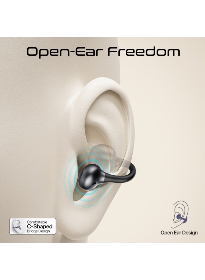 بروميت سماعات أذن لاسلكية حقيقية من بروميت إير كليب-برو بتصميم مفتوح، تصميم OWS قابل للتعليق مع محركات 12 مم، بلوتوث 6.0 متعدد النقاط، تحكم باللمس IntelliTouch، ميكروفون واضح، بطارية 28 ساعة، مقاومة للعرق IPX4، علبة شحن آمنة - Image 3