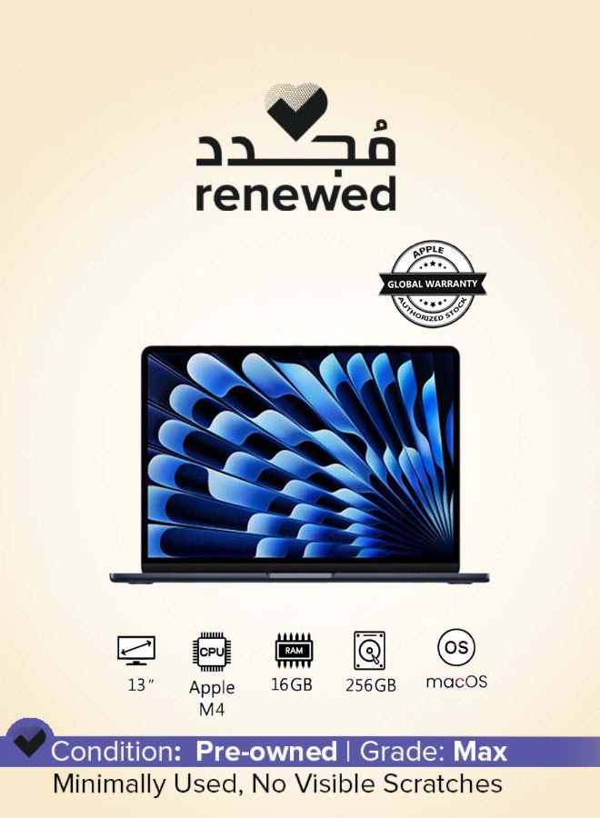 Apple Renewed - 2025 MacBook Air MW123 13-Inch Display, Apple M4 Chip 10-Core CPU 8-Core GPU Processor/16GB RAM/256GB SSD/macOS - Midnight - Image 1