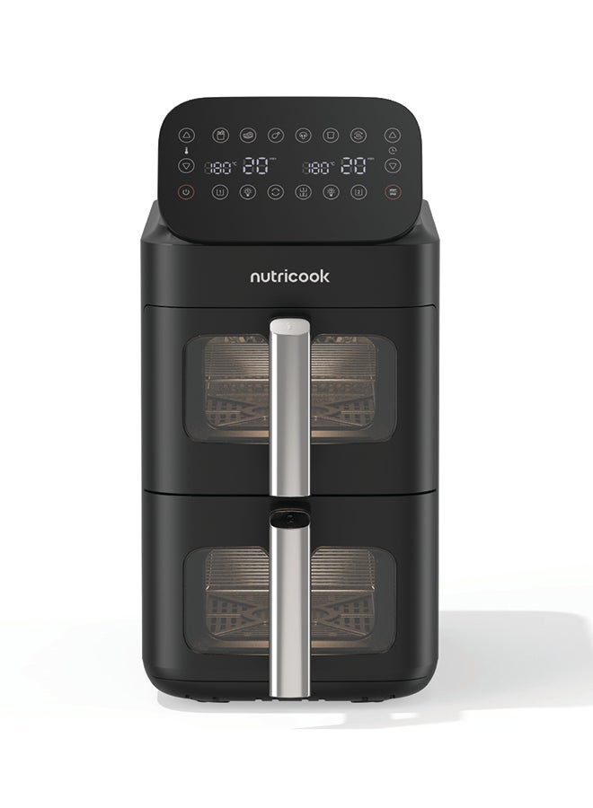 نيوتري كوك Dual Basket Vertical Air Fryer with Window, Sync Finish & Dual Cook, 6 Preset Programs + Manual Mode, 4-Layer Cooking with Racks, Top Heating Coils, Space-Saving Stacked Design, NC-AFDS330, Black 9.6 L 2700 W AFDS330 Black - Image 1
