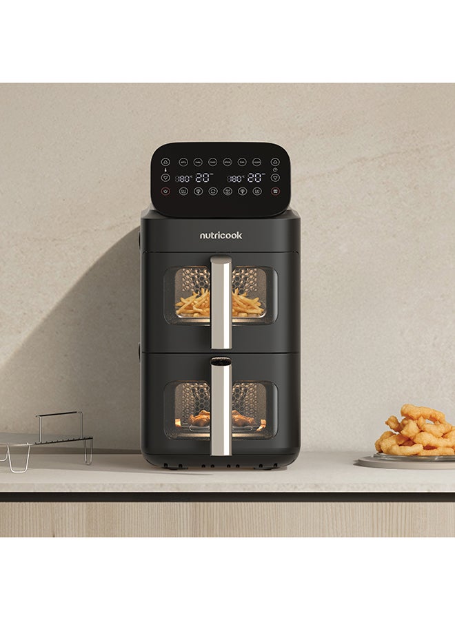 نيوتري كوك Dual Basket Vertical Air Fryer with Window, Sync Finish & Dual Cook, 6 Preset Programs + Manual Mode, 4-Layer Cooking with Racks, Top Heating Coils, Space-Saving Stacked Design, NC-AFDS330, Black 9.6 L 2700 W AFDS330 Black - Image 3