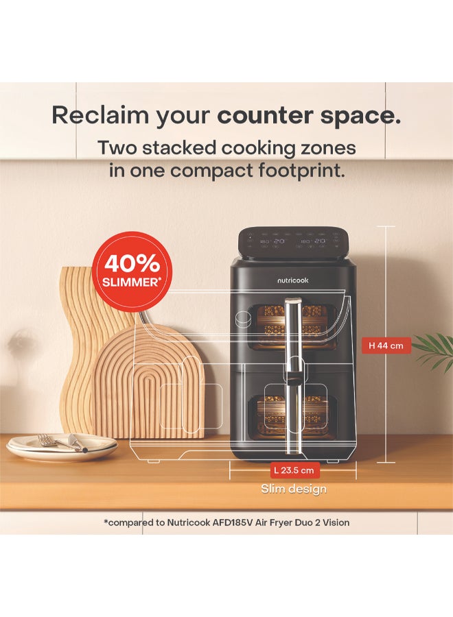 nutricook Dual Basket Vertical Air Fryer with Window, Sync Finish & Dual Cook, 6 Preset Programs + Manual Mode, 4-Layer Cooking with Racks, Top Heating Coils, Space-Saving Stacked Design, NC-AFDS330, Black 9.6 L 2700 W NC-AFDS330 Black - Image 3