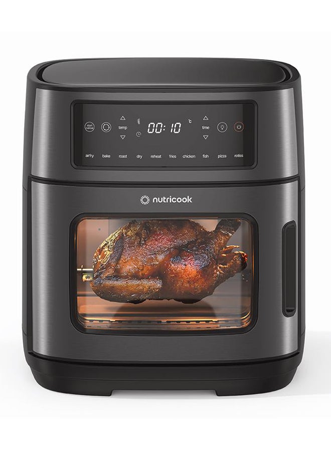 نيوتري كوك 12L Air Fryer Oven with Rotisserie, TwinCrisp Top & Bottom Heating, 10 Cooking Programs, Ceramic-Coated Trays, SS304 Accessories, Family Size Capacity, Removable Door, Easy Clean, Black/ Silver 12 L 1900 W AFO330 Black - Image 1