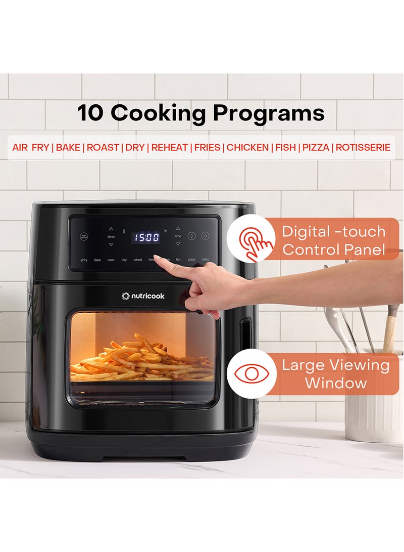 nutricook 12L Air Fryer Oven with Rotisserie, TwinCrisp Top & Bottom Heating, 10 Cooking Programs, Ceramic-Coated Trays, SS304 Accessories, Family Size Capacity, Removable Door, Easy Clean, Black/ Silver 12 L 1900 W NC-AFO330 Black - Image 4