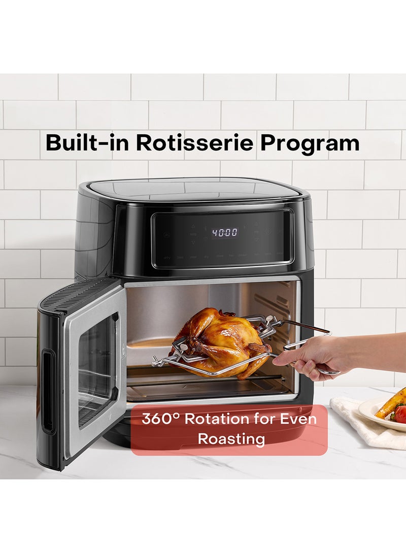 nutricook 12L Air Fryer Oven with Rotisserie, TwinCrisp Top & Bottom Heating, 10 Cooking Programs, Ceramic-Coated Trays, SS304 Accessories, Family Size Capacity, Removable Door, Easy Clean, Black/ Silver 12 L 1900 W NC-AFO330 Black - Image 5