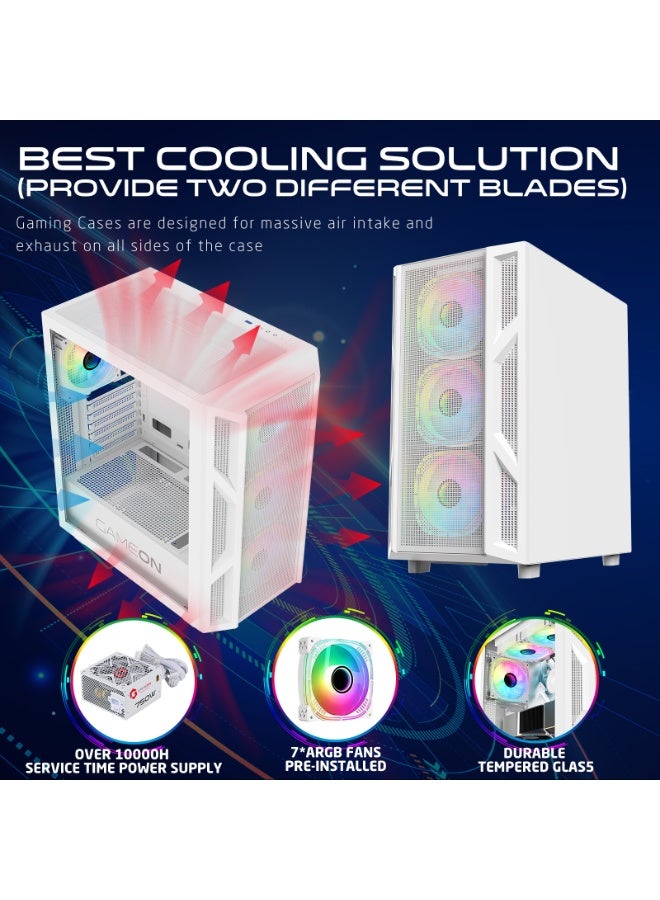 GAMEON Trident IV‑A POWERFORGE Mid Tower Gaming Case with 750W PSU – White Mid Tower PC Case | 750W 80+ Bronze PSU | ARGB + PWM Fans | Tempered Glass | ATX/M-ATX/ITX Compatible white - Image 5