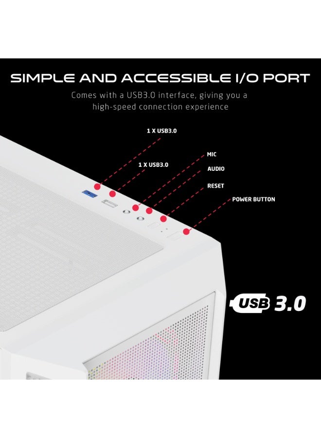 GAMEON Trident IV‑A POWERFORGE Mid Tower Gaming Case with 750W PSU – White Mid Tower PC Case | 750W 80+ Bronze PSU | ARGB + PWM Fans | Tempered Glass | ATX/M-ATX/ITX Compatible white - Image 4