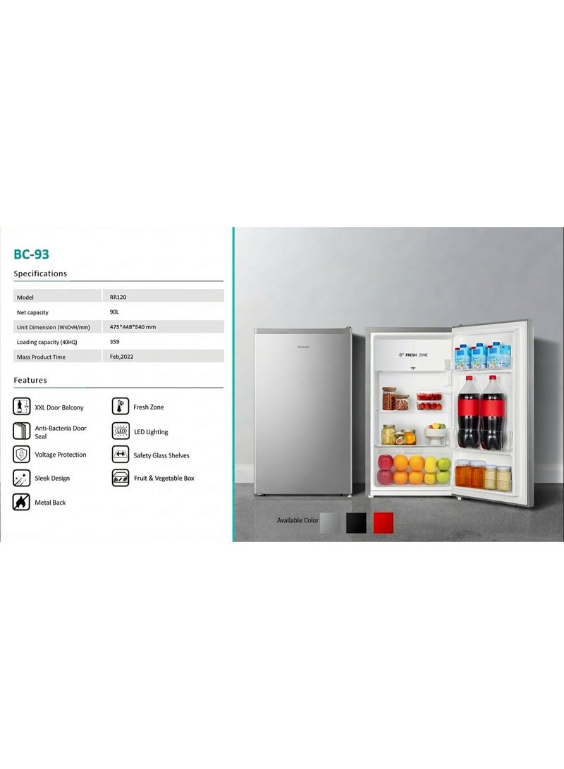 Hisense 90 Litre Refrigerator, Energy Saving, Glass Shelf, Maximum Capacity, Reversible Door 90 L RL12D2NK Silver - Image 3