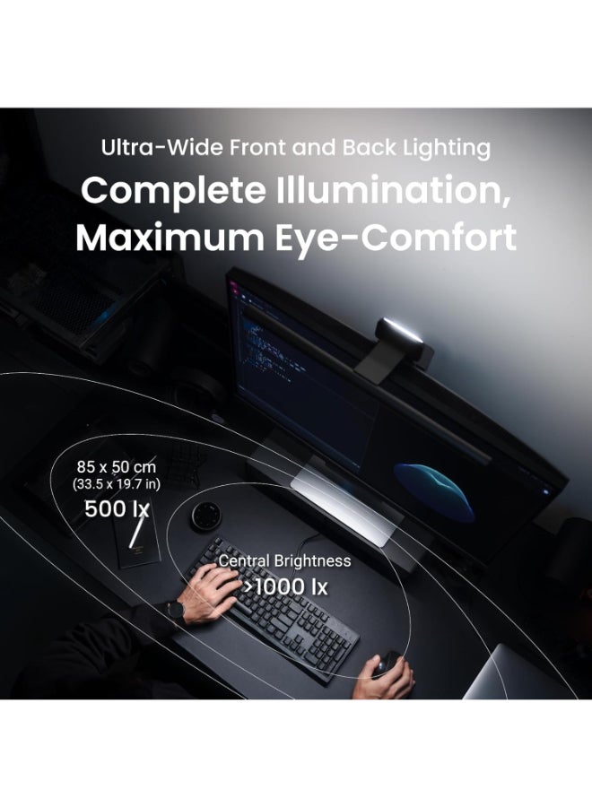 BenQ ScreenBar Halo 2 LED Monitor Light - Wireless Controller, Adjustable Brightness & Color Temperature, Eye-Care Light Bar, No Screen Glare, Space Saving, USB Powered - Black - Image 3