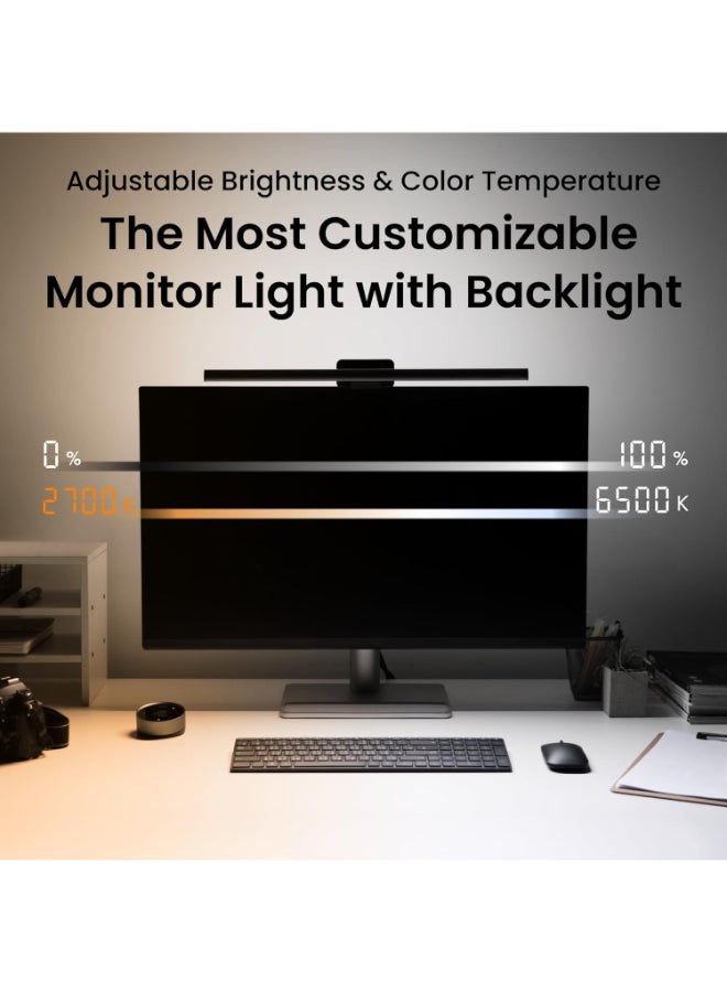 BenQ ScreenBar Halo 2 LED Monitor Light - Wireless Controller, Adjustable Brightness & Color Temperature, Eye-Care Light Bar, No Screen Glare, Space Saving, USB Powered - Black - Image 4