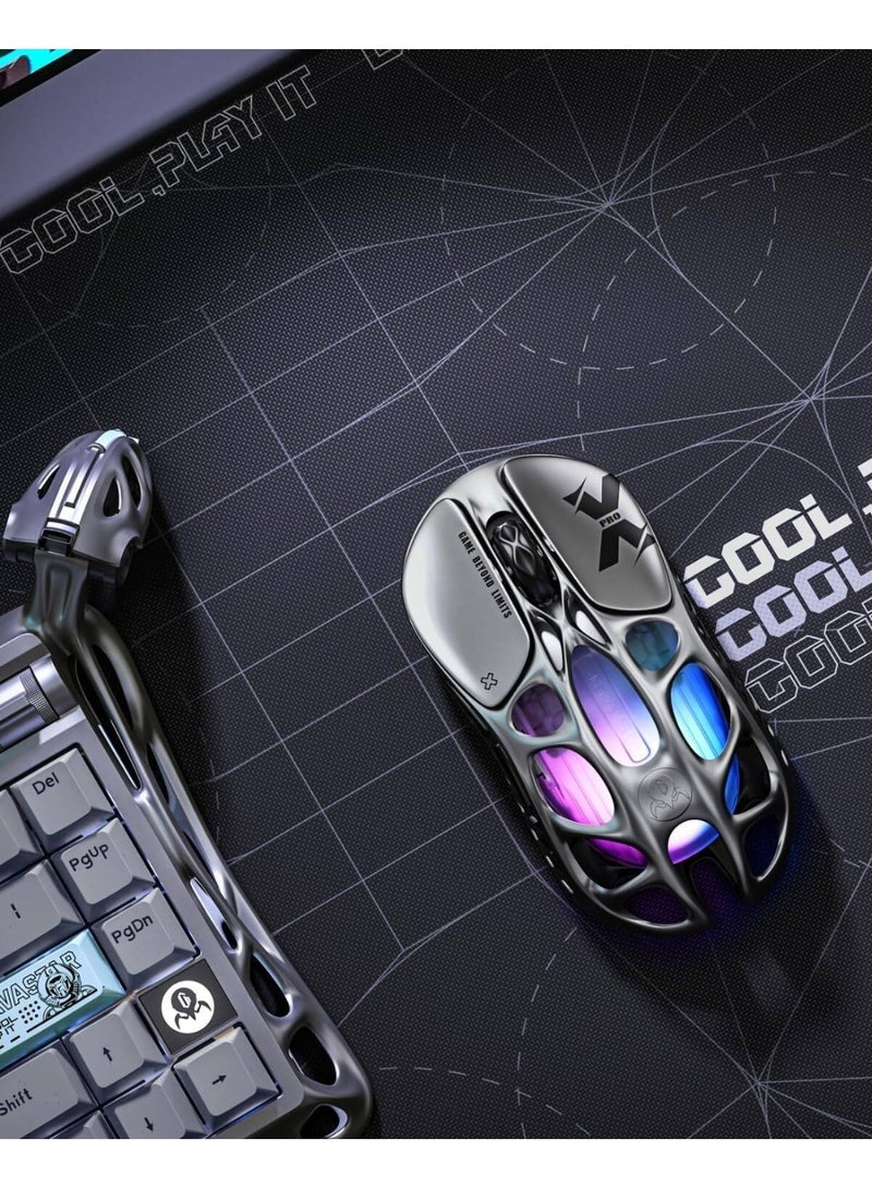 جرافا ستار ماوس الألعاب اللاسلكي Mercury X Pro، معدل استجابة 8K هرتز، دونجل، مستشعر PAW 3950، 32,000 DPI، هيكل مغنيسيوم خفيف الوزن 49 جرام، اتصال ثلاثي الوضع (2.4G / بلوتوث / سلكي)، إضاءة RGB، بطارية 110 ساعة، رمادي - Image 3