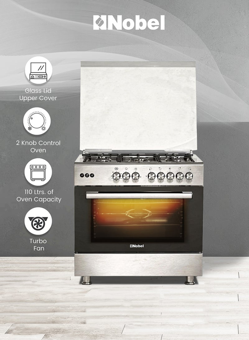 Nobel 90x60 cm Gas Cooking Range with 5 Burners & 110L Gas Oven Rotisserie, Turbo Fan, Cast Iron Pan Supports, Double Glass Door (Made in Turkey) – NGC9696K (1 Year Warranty) NGC9696K Silver - Image 3