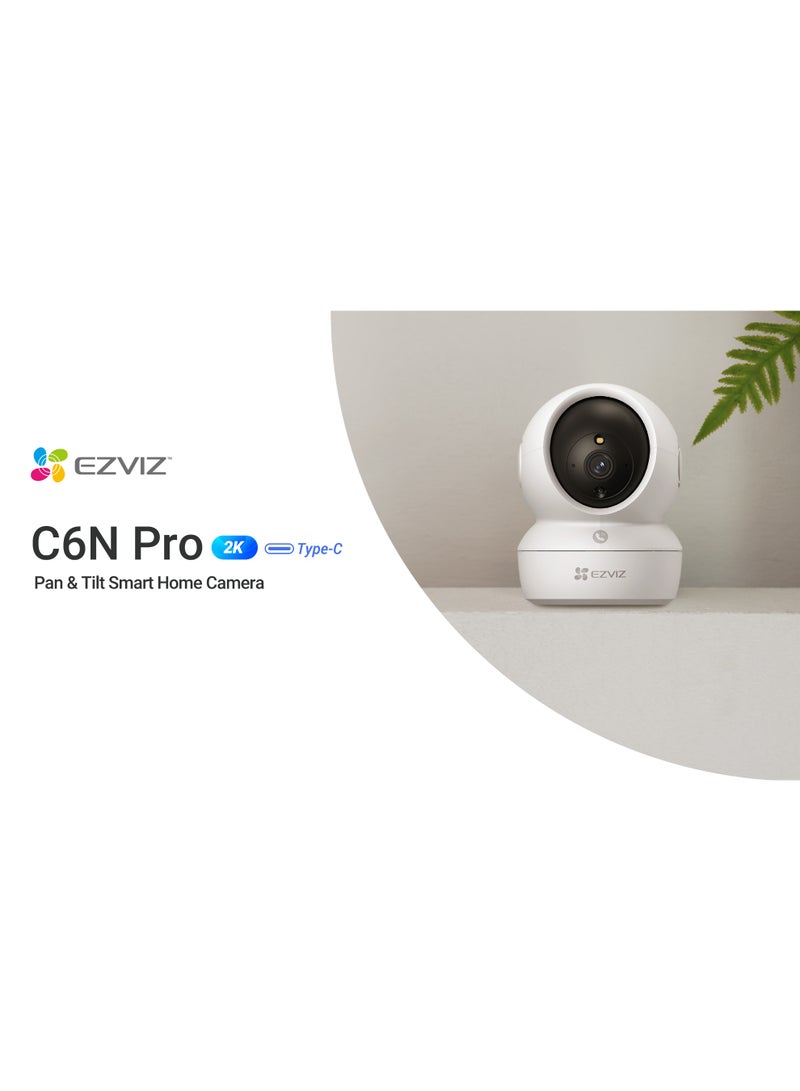 إيزفيز كاميرا أمان C6N برو، 2K، 3MP، كاميرا داخلية، مراقبة الأطفال، كاميرا واي فاي للمنزل مع تتبع الحركة الذكي، رؤية ليلية، مكالمات ثنائية الاتجاه مع زر اللمس، H_265، تعمل مع أليكسا - C6N برو 3MP أبيض - Image 1