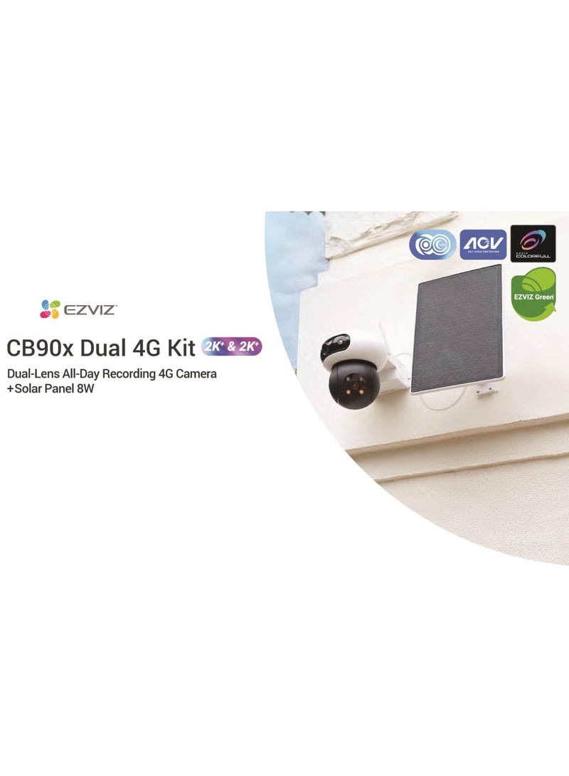 إيزفيز مجموعة كاميرا 2K+ و 2K+ ذات العدستين 4G+WiFi، لوحة شمسية 8W، دوران مزدوج، مقاومة للعوامل الجوية، بطارية 10400 مللي أمبير، كشف الشكل المدعوم بالذكاء الاصطناعي، تتبع ذكي، دفاع نشط - أبيض | CS-CB90x/SP - Image 2