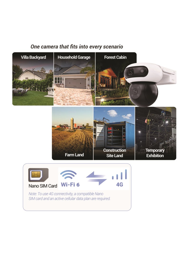 إيزفيز مجموعة كاميرا 2K+ و 2K+ ذات العدستين 4G+WiFi، لوحة شمسية 8W، دوران مزدوج، مقاومة للعوامل الجوية، بطارية 10400 مللي أمبير، كشف الشكل المدعوم بالذكاء الاصطناعي، تتبع ذكي، دفاع نشط - أبيض | CS-CB90x/SP - Image 5