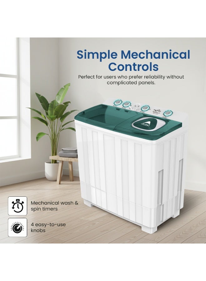 ستار تراك Semi-Automatic Washing Machine, Large Capacity Twin Tub Top Loader with 6.5KG Spinner, Rust-Proof PP Body, Transparent Lids & Easy 4-Knob Mechanical Control - 9 kg 420 W SW-900G1-TK Green - Image 2