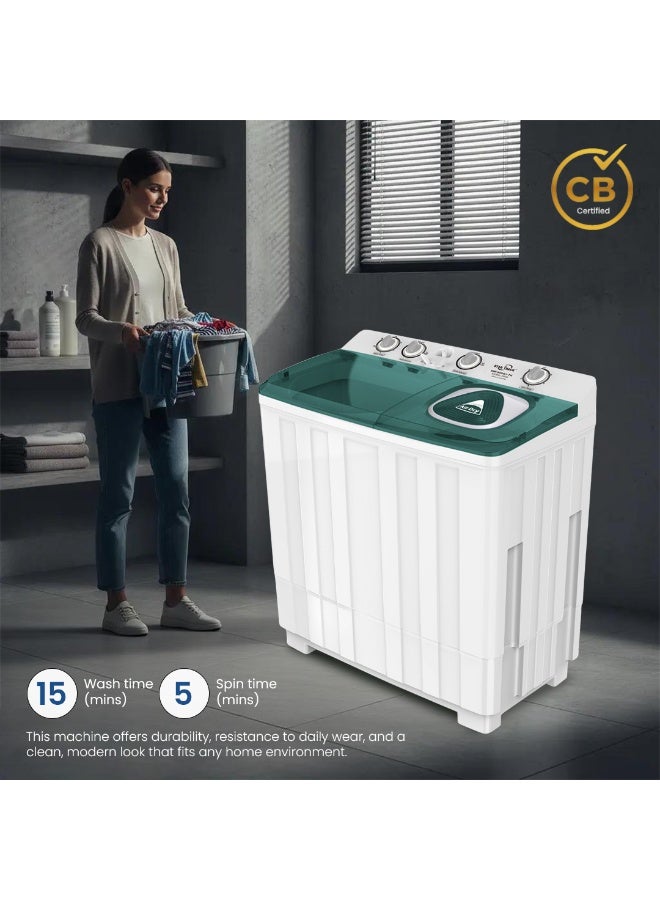 ستار تراك Semi-Automatic Washing Machine, Large Capacity Twin Tub Top Loader with 6.5KG Spinner, Rust-Proof PP Body, Transparent Lids & Easy 4-Knob Mechanical Control - 9 kg 420 W SW-900G1-TK Green - Image 5