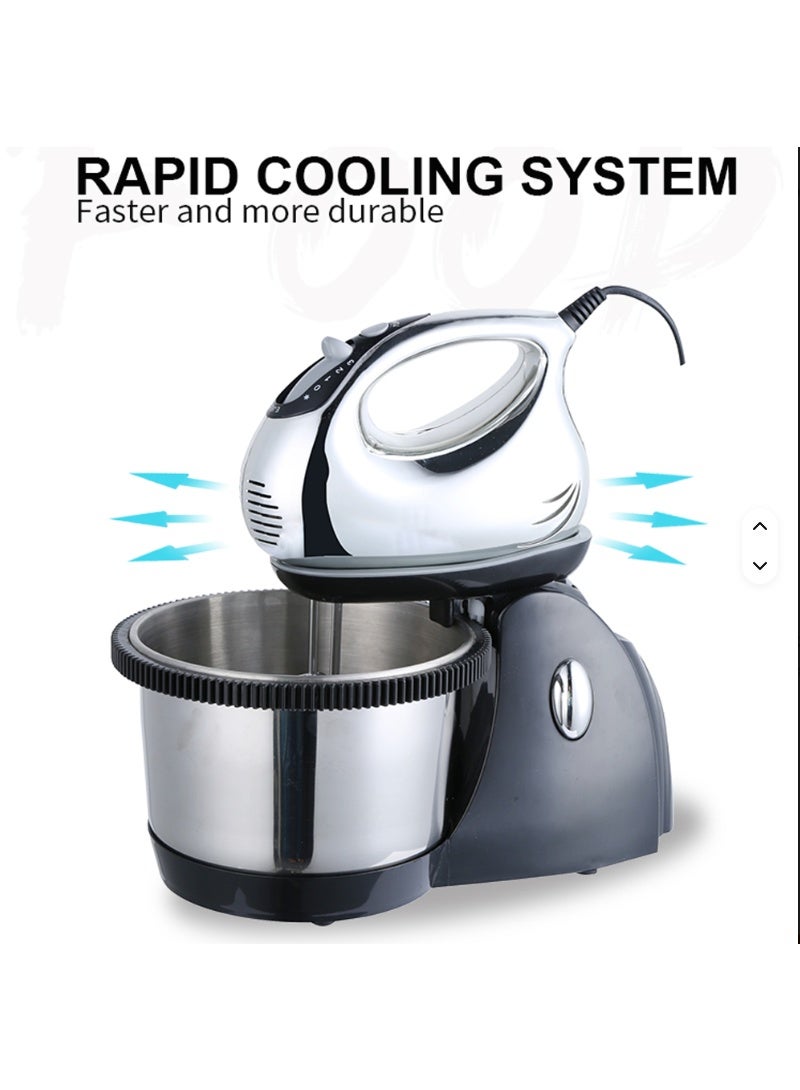 كراون 2-in-1 Professional Hand & Stand Mixer with Stainless Steel Bowl – 1.6L, 360° Rotation, 250W | Ideal for Cake, Egg & Dough Mixing 1.6 L 250 W 37922 Black & Silver - Image 3