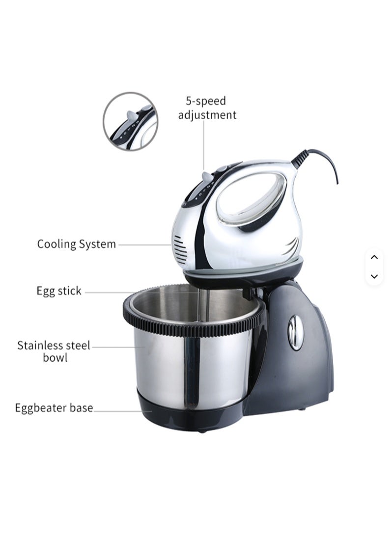 كراون 2-in-1 Professional Hand & Stand Mixer with Stainless Steel Bowl – 1.6L, 360° Rotation, 250W | Ideal for Cake, Egg & Dough Mixing 1.6 L 250 W 37922 Black & Silver - Image 2