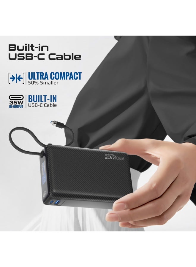 بروميت برومايت تيتان-35 واط 20000 مللي أمبير بنك طاقة مع كابل USB-C مدمج، شحن سريع 35 واط PD، شاشة TFT LCD، مخرجات USB-C و USB-A، تشطيب ألياف الكربون، شاحن محمول للهواتف الذكية والأجهزة اللوحية وأجهزة اللابتوب - Image 5
