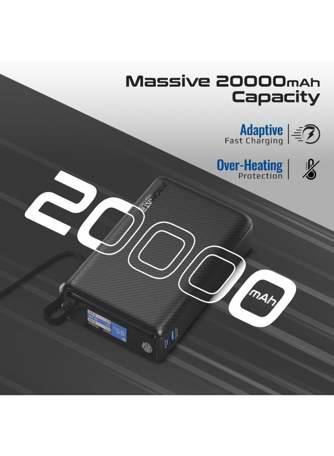 بروميت برومايت تيتان-35 واط 20000 مللي أمبير بنك طاقة مع كابل USB-C مدمج، شحن سريع 35 واط PD، شاشة TFT LCD، مخرجات USB-C و USB-A، تشطيب ألياف الكربون، شاحن محمول للهواتف الذكية والأجهزة اللوحية وأجهزة اللابتوب - Image 2