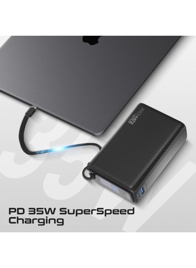 بروميت برومايت تيتان-35 واط 20000 مللي أمبير بنك طاقة مع كابل USB-C مدمج، شحن سريع 35 واط PD، شاشة TFT LCD، مخرجات USB-C و USB-A، تشطيب ألياف الكربون، شاحن محمول للهواتف الذكية والأجهزة اللوحية وأجهزة اللابتوب - Image 4