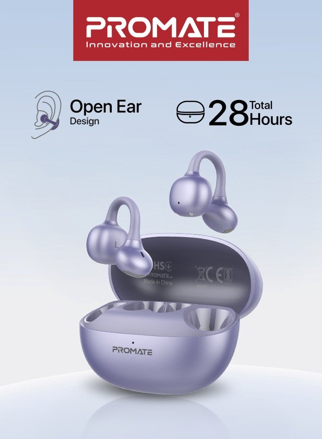 بروميت سماعات أذن لاسلكية حقيقية برومايت إير كليب-برو مفتوحة الأذن، تصميم قابل للتعليق OWS مع محركات 12 مم، بلوتوث 6.0 متعدد النقاط، تحكم باللمس الذكي، ميكروفون واضح، بطارية 28 ساعة، مقاومة للعرق IPX4، علبة شحن آمنة - Image 1