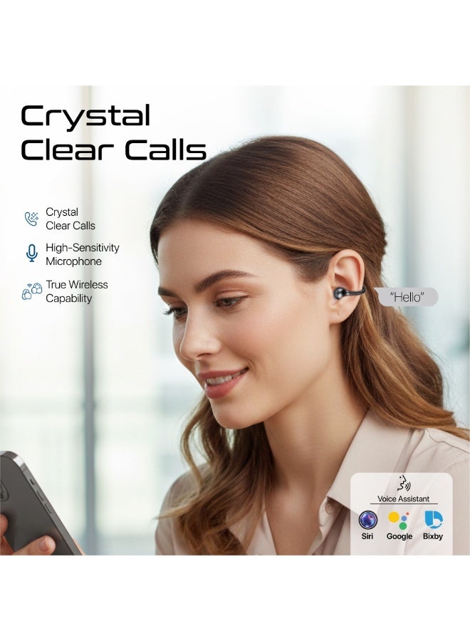 Promate AirClip-Pro Open-Ear True Wireless Earbuds, Clip-On OWS Design with 12mm Drivers, Bluetooth 6.0 Multipoint, IntelliTouch Tap Controls, Clear Mic, 28H Battery, IPX4 Sweat Resistant, Safe Charging Case Black - Image 5