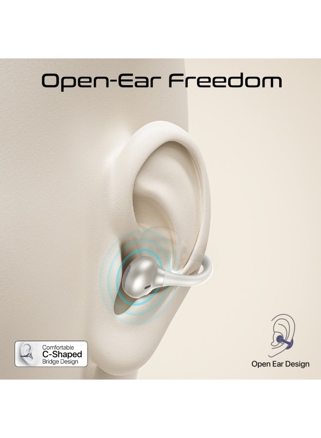 Promate AirClip-Pro Open-Ear True Wireless Earbuds, Clip-On OWS Design with 12mm Drivers, Bluetooth 6.0 Multipoint, IntelliTouch Tap Controls, Clear Mic, 28H Battery, IPX4 Sweat Resistant, Safe Charging Case White - Image 2